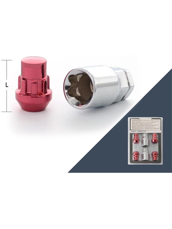 Гайка секретная M12x1,25, 32, конус, закрытая, красный, 4 шт +2 ключа