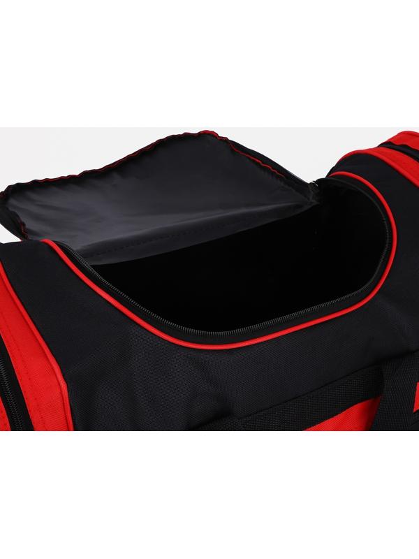 Сумка спортивная, 3 отдела на молниях, наружный карман, длинный ремень, цвет чёрный/красный
