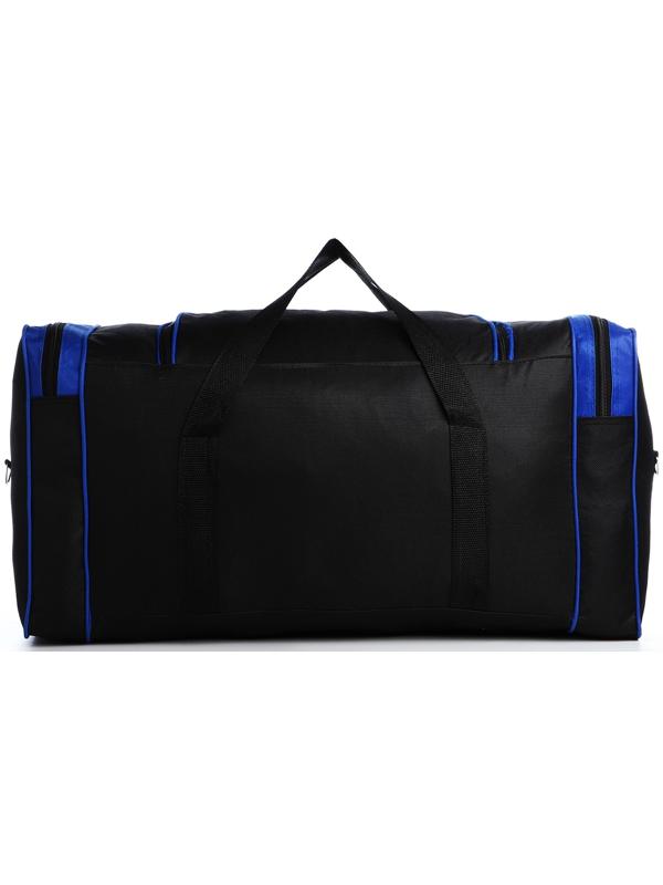 Сумка спортивная, 3 отдела на молниях, наружный карман, длинный ремень, цвет чёрный/синий