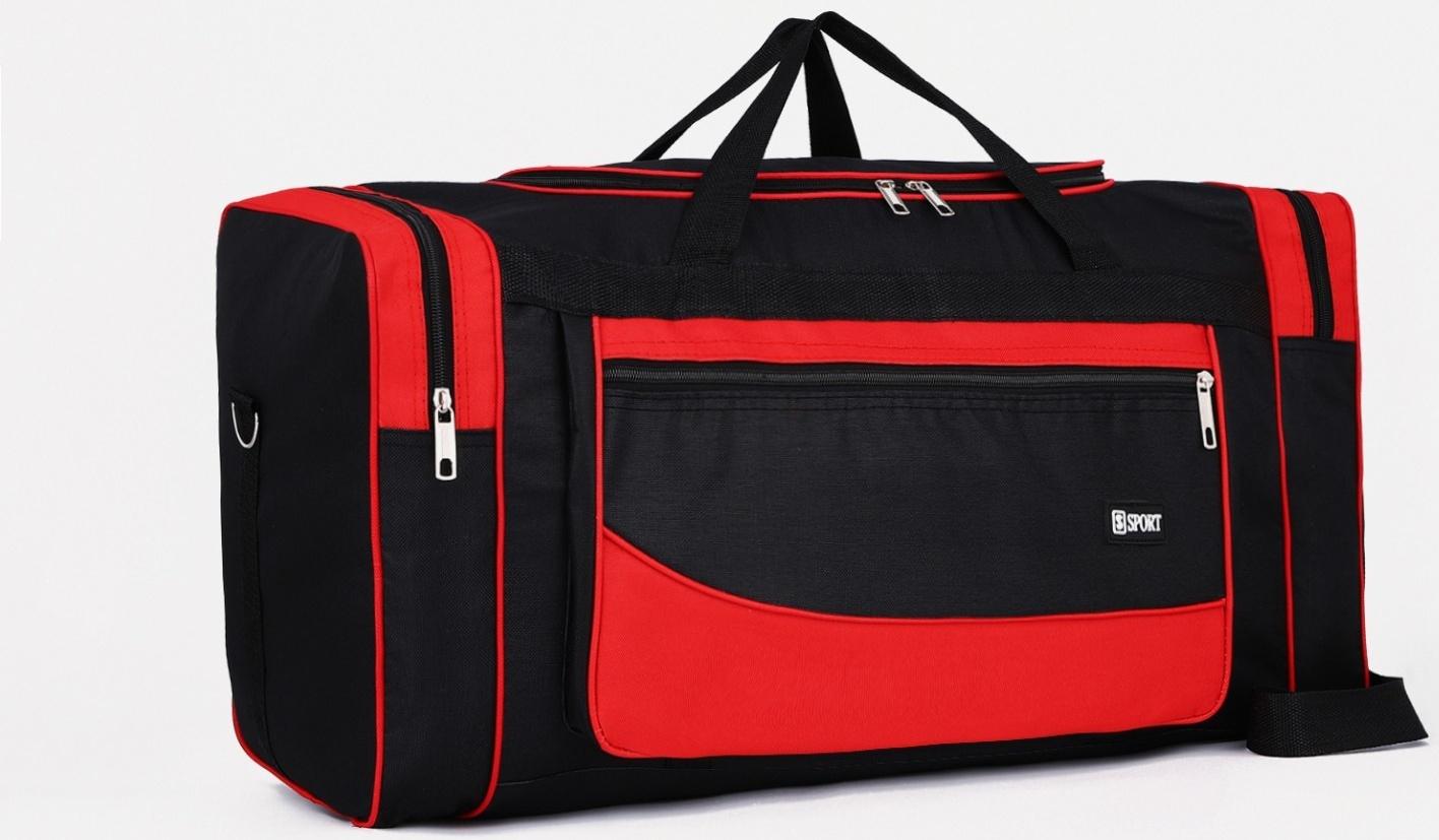 Сумка спортивная, 3 отдела на молниях, наружный карман, длинный ремень, цвет чёрный/красный