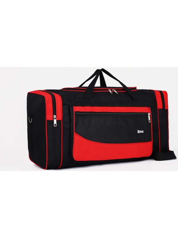 Сумка спортивная, 3 отдела на молниях, наружный карман, длинный ремень, цвет чёрный/красный