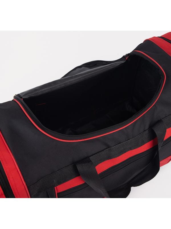 Сумка спортивная, 3 отдела на молниях, наружный карман, длинный ремень, цвет чёрный/красный