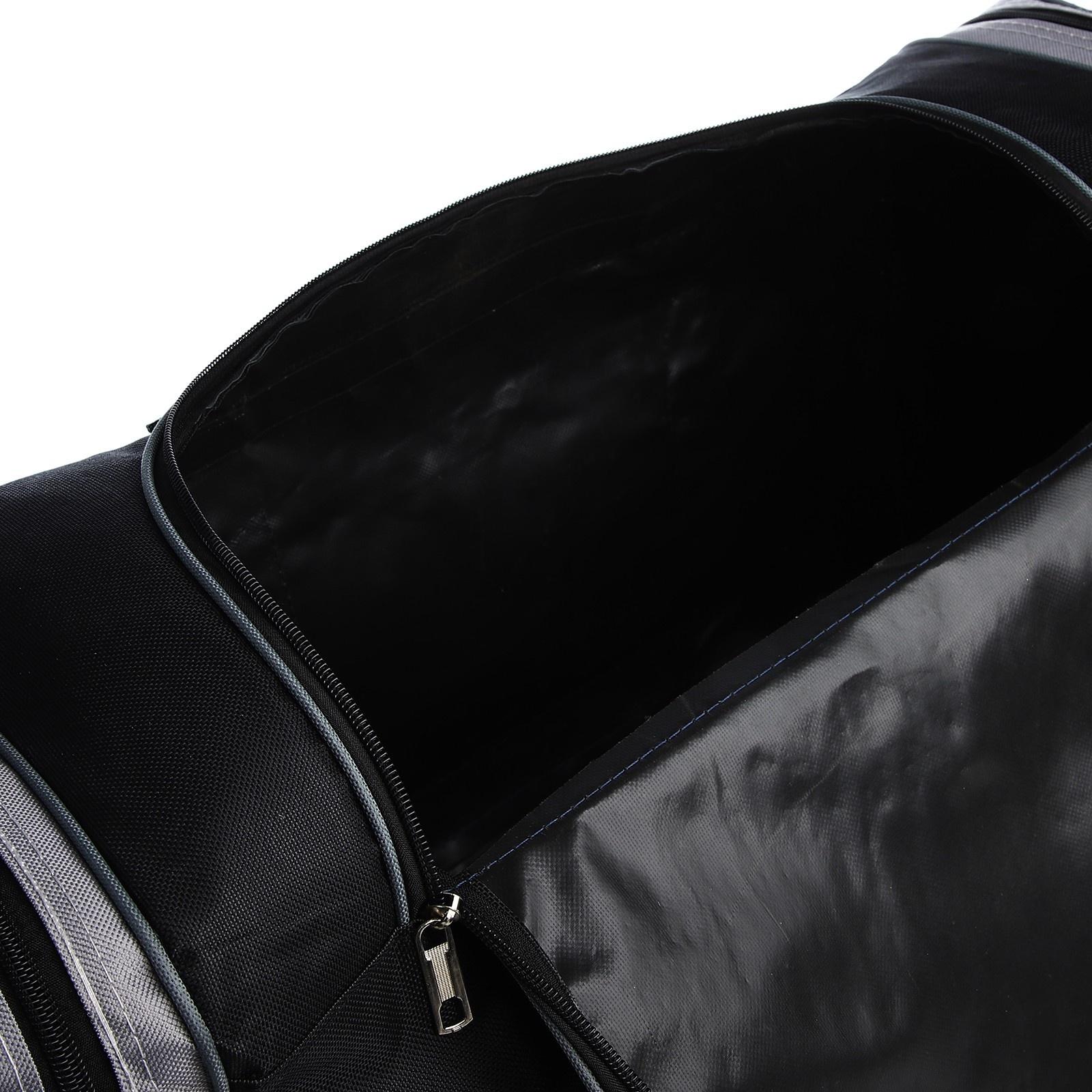 Сумка спортивная, 3 отдела на молниях, наружный карман, длинный ремень, цвет чёрный/серый