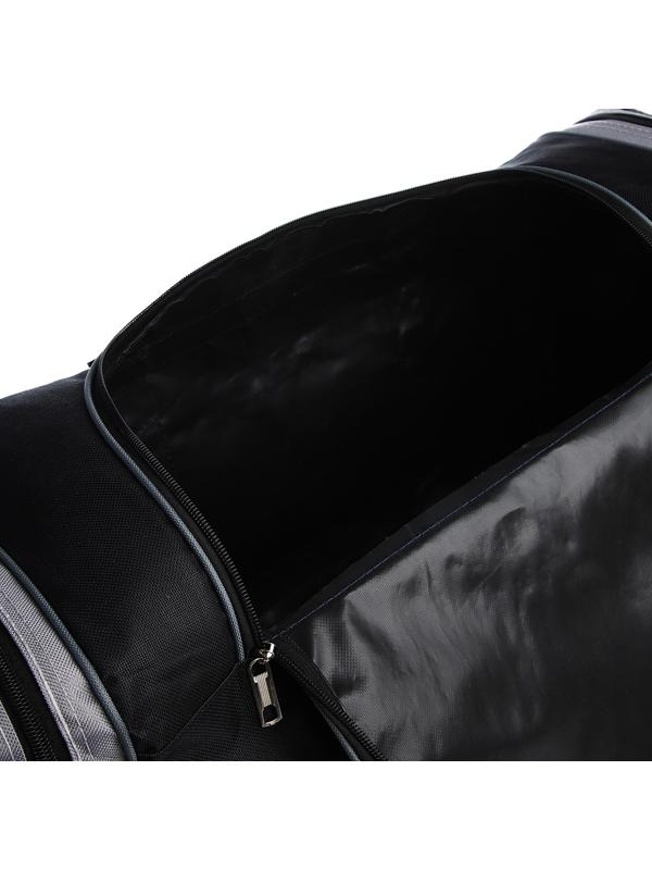 Сумка спортивная, 3 отдела на молниях, наружный карман, длинный ремень, цвет чёрный/серый