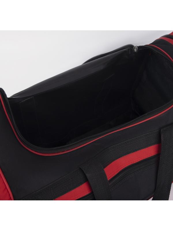 Сумка спортивная, 3 отдела на молниях, наружный карман, длинный ремень, цвет чёрный/красный