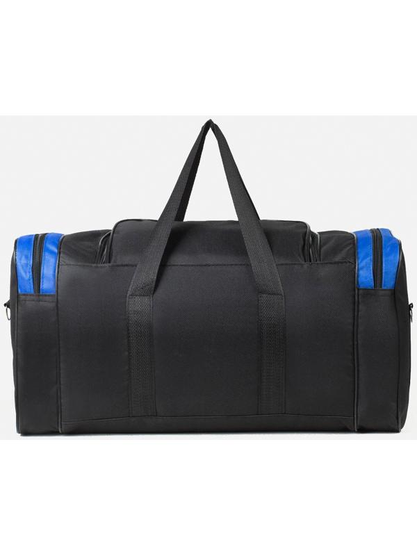 Сумка спортивная, 3 отдела на молниях, наружный карман, длинный ремень, цвет чёрный/синий