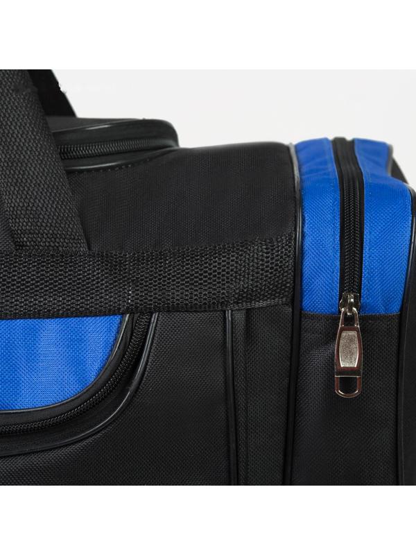 Сумка спортивная, 3 отдела на молниях, наружный карман, длинный ремень, цвет чёрный/синий