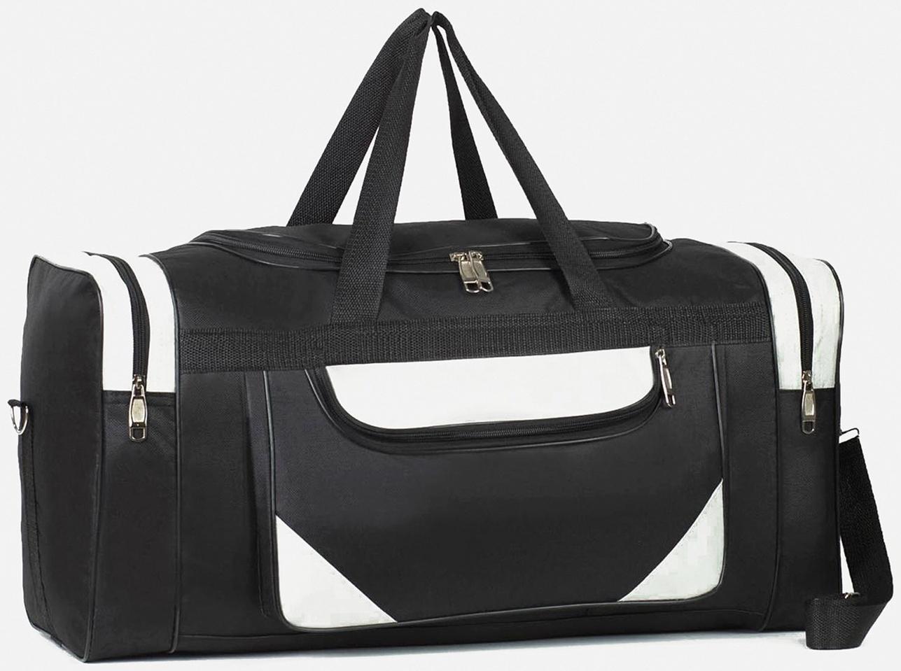 Сумка спортивная, 3 отдела на молниях, наружный карман, длинный ремень, цвет чёрный/серый