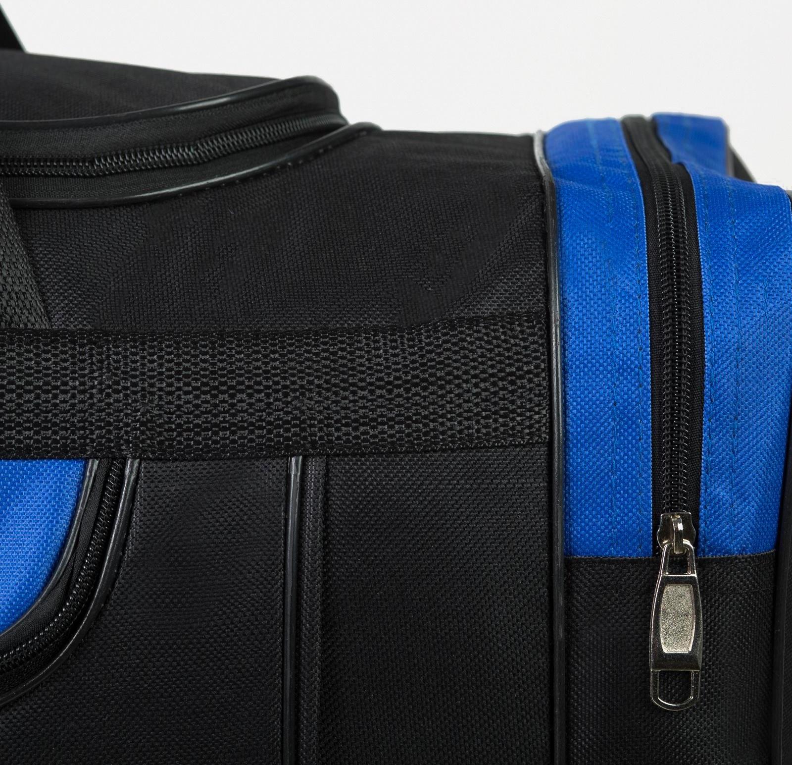 Сумка спортивная, 3 отдела на молниях, наружный карман, длинный ремень, цвет чёрный/синий