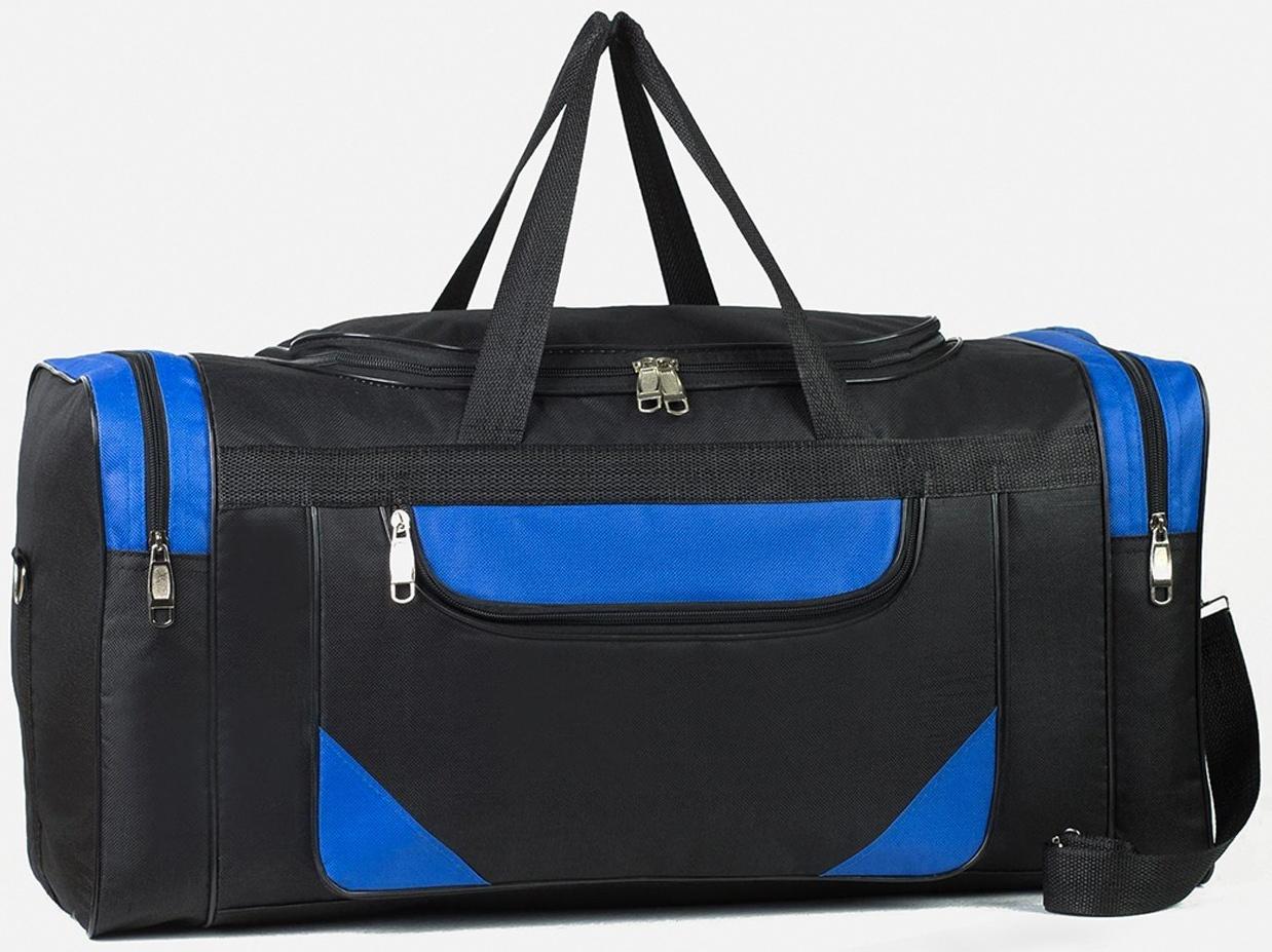 Сумка спортивная, 3 отдела на молниях, наружный карман, длинный ремень, цвет чёрный/синий