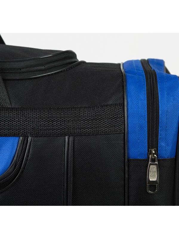 Сумка спортивная, 3 отдела на молниях, наружный карман, длинный ремень, цвет чёрный/синий