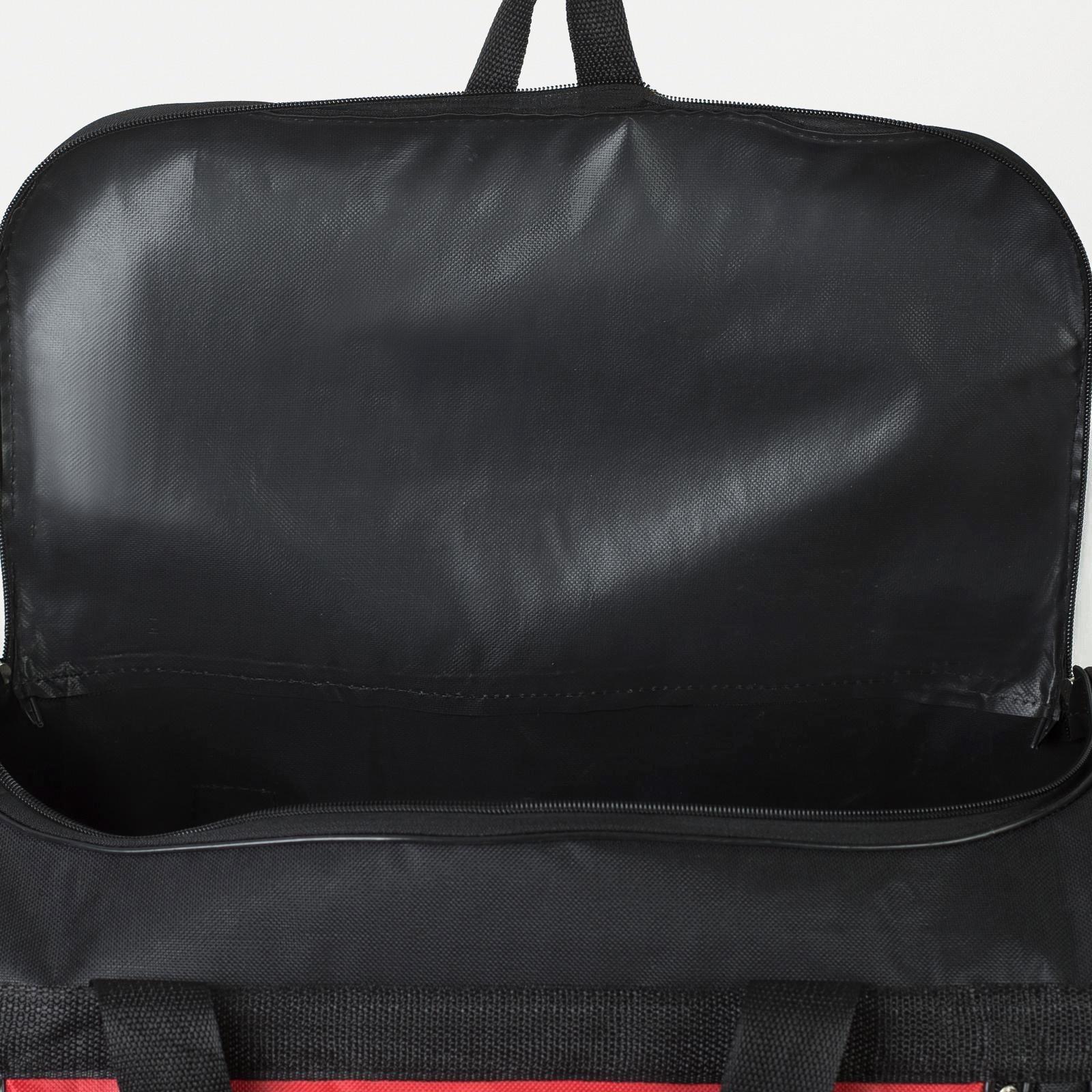 Сумка спортивная, 3 отдела на молниях, наружный карман, длинный ремень, цвет чёрный/красный