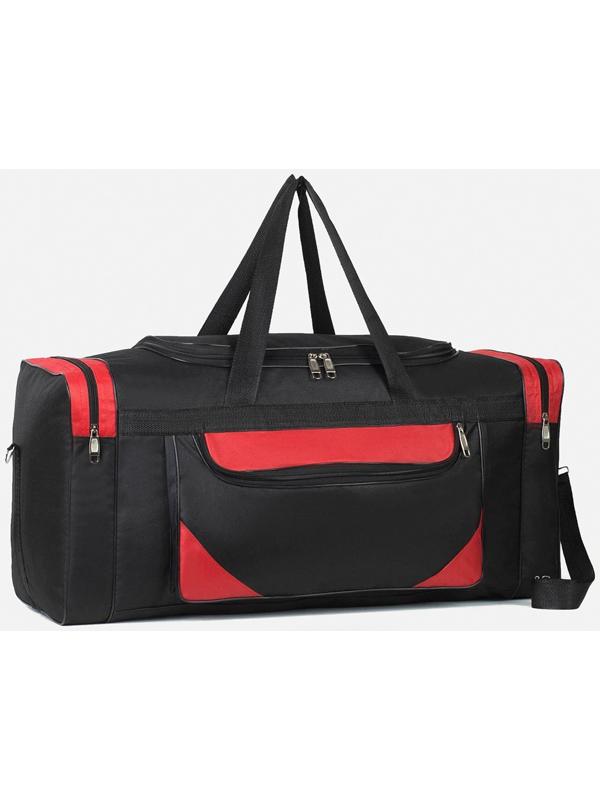 Сумка спортивная, 3 отдела на молниях, наружный карман, длинный ремень, цвет чёрный/красный