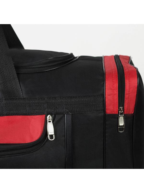 Сумка спортивная, 3 отдела на молниях, наружный карман, длинный ремень, цвет чёрный/красный