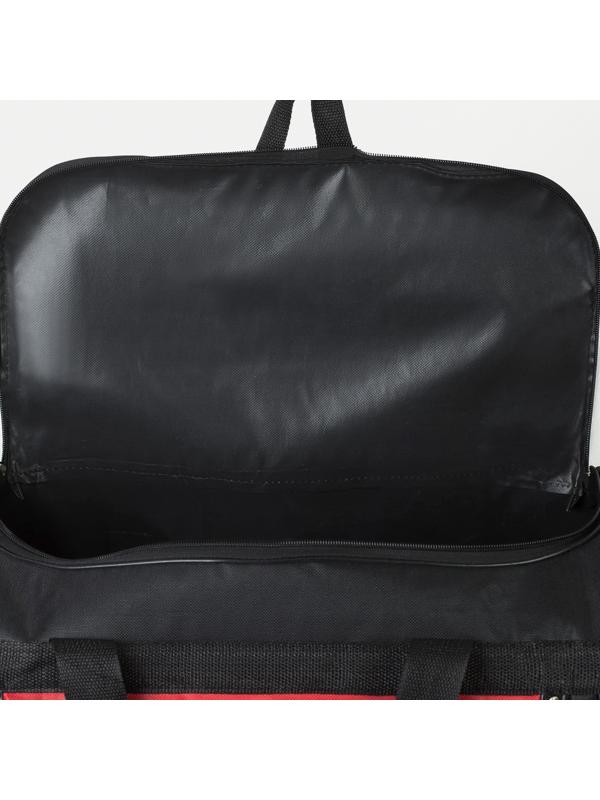 Сумка спортивная, 3 отдела на молниях, наружный карман, длинный ремень, цвет чёрный/красный