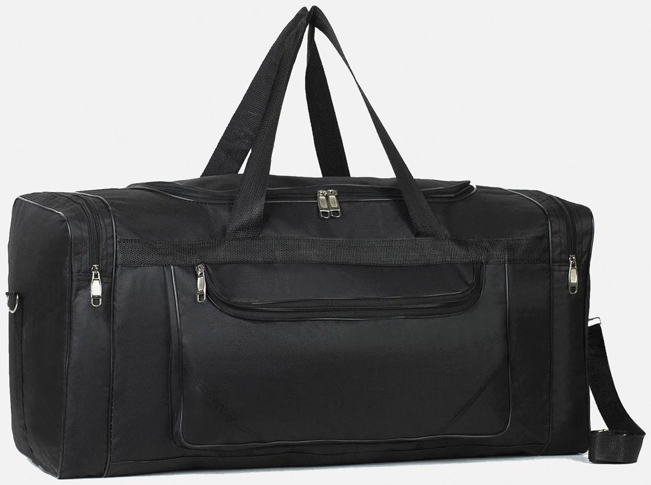 Сумка спортивная, 3 отдела на молниях, наружный карман, длинный ремень, цвет чёрный