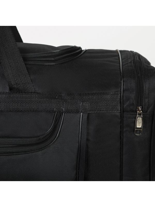 Сумка спортивная, 3 отдела на молниях, наружный карман, длинный ремень, цвет чёрный