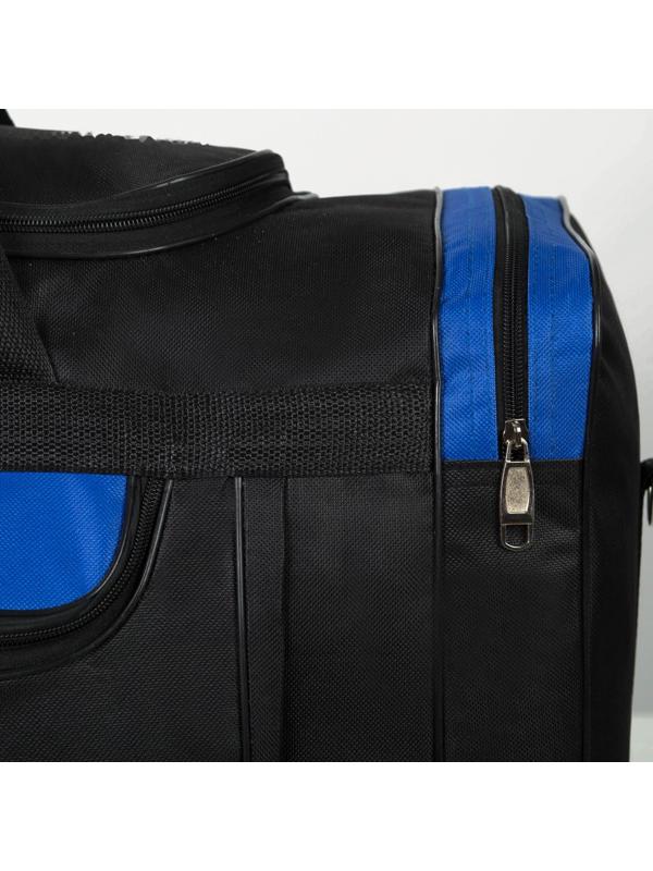 Сумка спортивная, 3 отдела на молниях, наружный карман, длинный ремень, цвет чёрный/синий