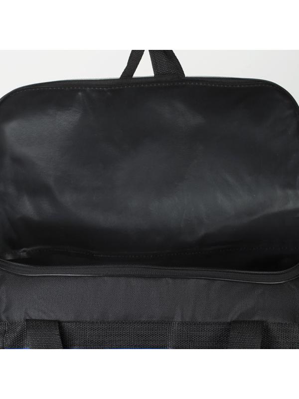 Сумка спортивная, 3 отдела на молниях, наружный карман, длинный ремень, цвет чёрный/синий