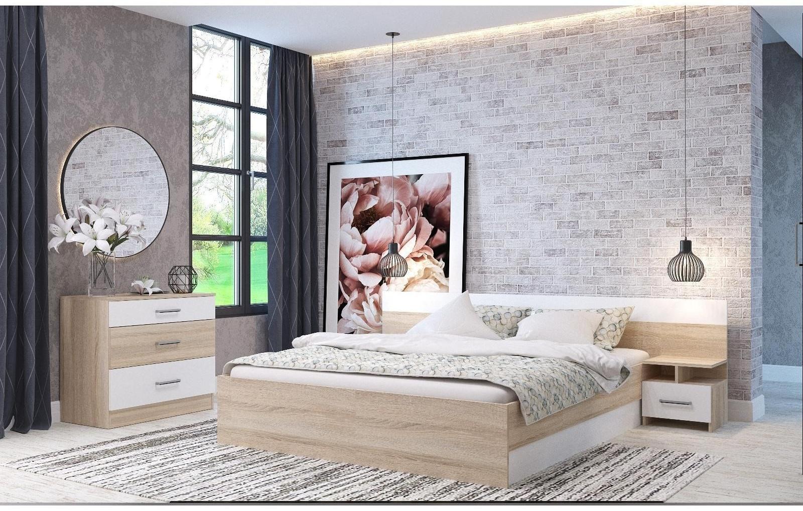 Спальня Леси, кровать 1600, тумбы 2 шт, комод, Дуб сонома/Белый