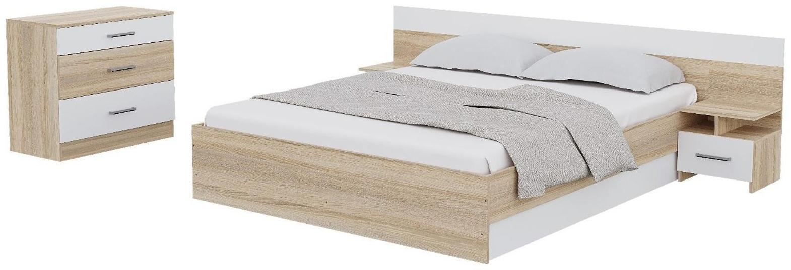 Спальня Леси, кровать 1600, тумбы 2 шт, комод, Дуб сонома/Белый