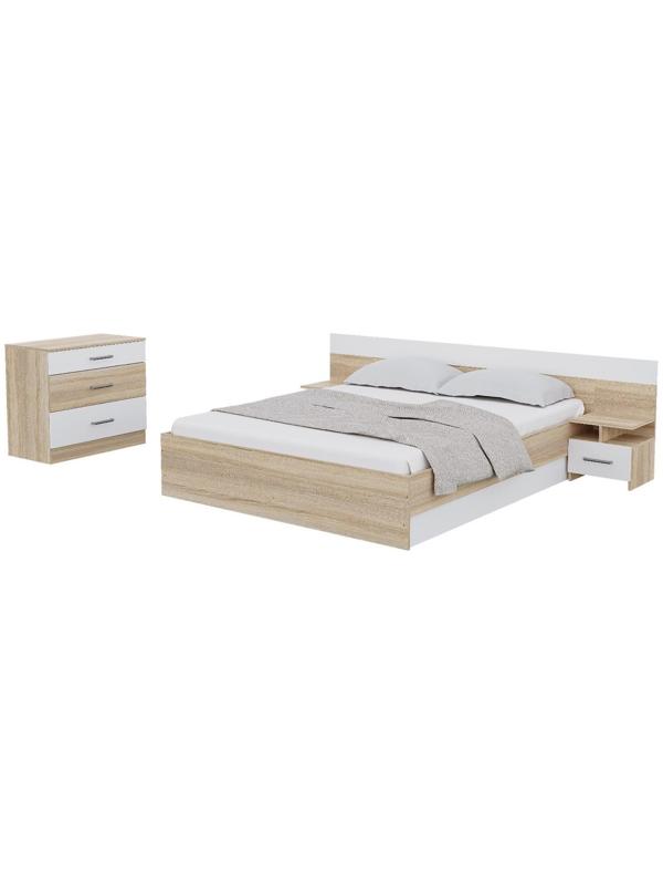 Спальня Леси, кровать 1600, тумбы 2 шт, комод, Дуб сонома/Белый