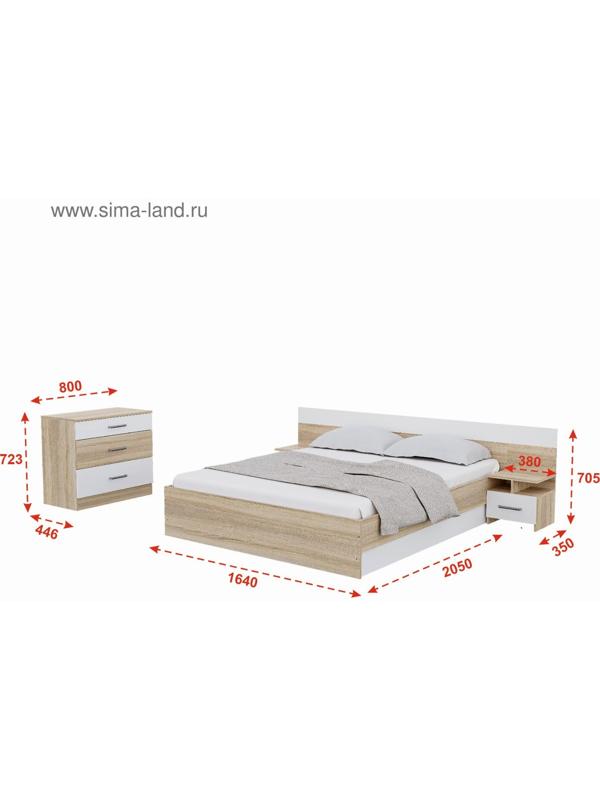 Спальня Леси, кровать 1600, тумбы 2 шт, комод, Дуб сонома/Белый