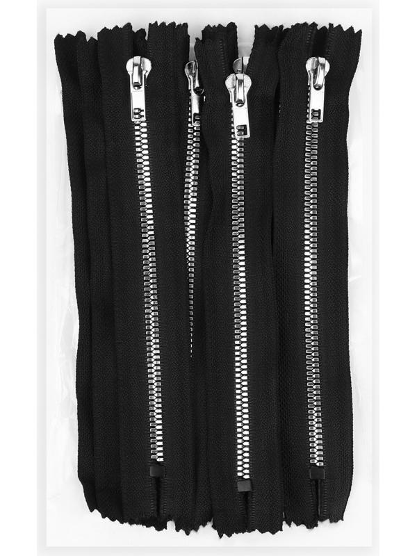 Молния «Трактор», №5, неразъёмная, декоративное звено «Акулий зуб», 18 см, цвет чёрный/серебряный