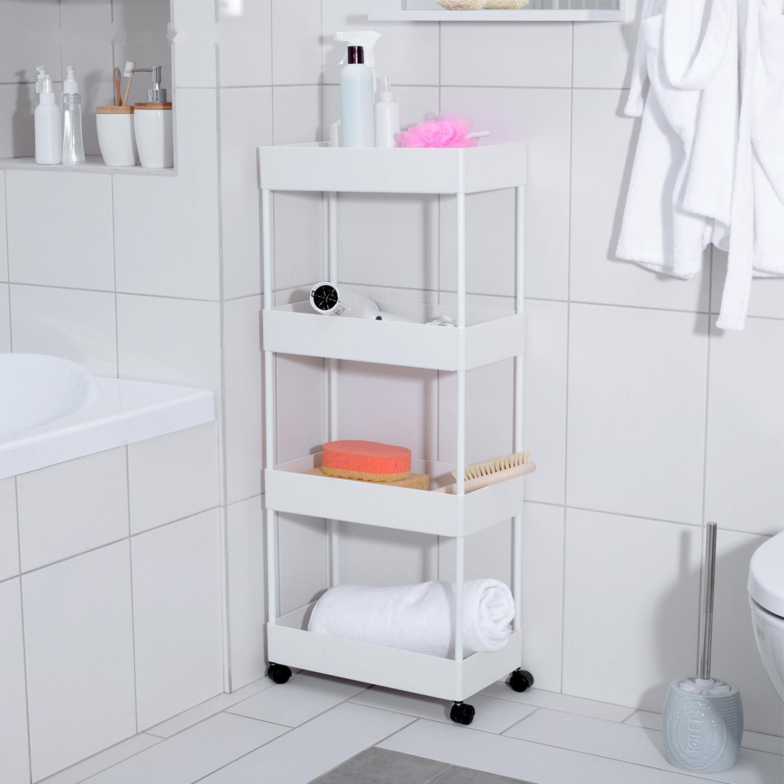 Этажерка напольная, 4-х секционная, на колёсиках, 40×21,7×90 см, цвет белый