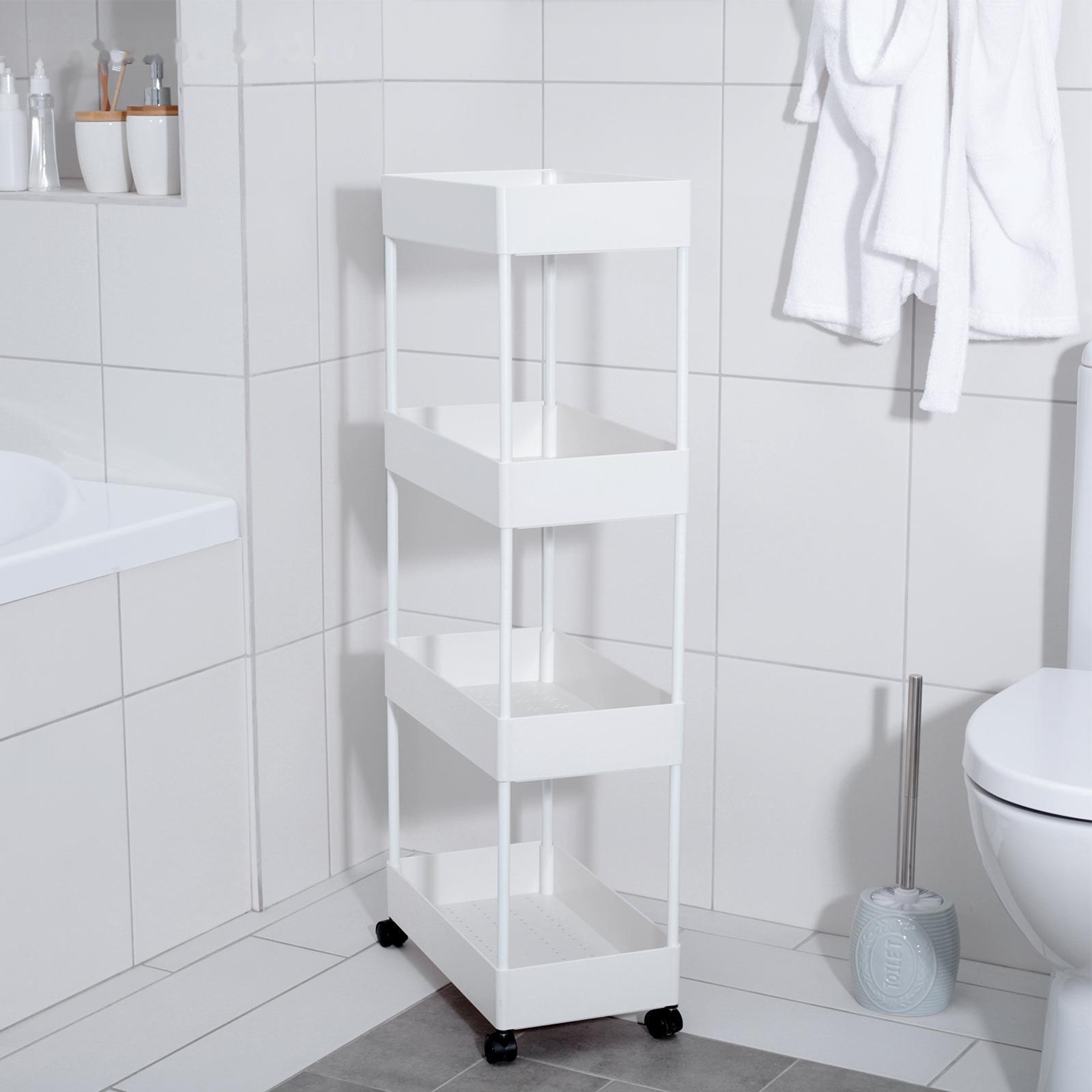 Этажерка напольная, 4-х секционная, на колёсиках, 40×21,7×90 см, цвет белый