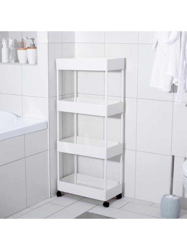 Этажерка напольная, 4-х секционная, на колёсиках, 40×21,7×90 см, цвет белый