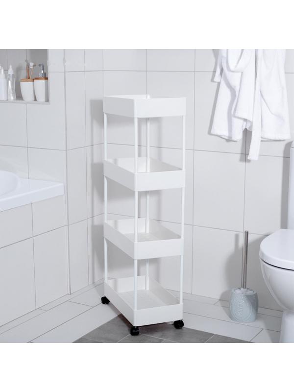Этажерка напольная, 4-х секционная, на колёсиках, 40×21,7×90 см, цвет белый