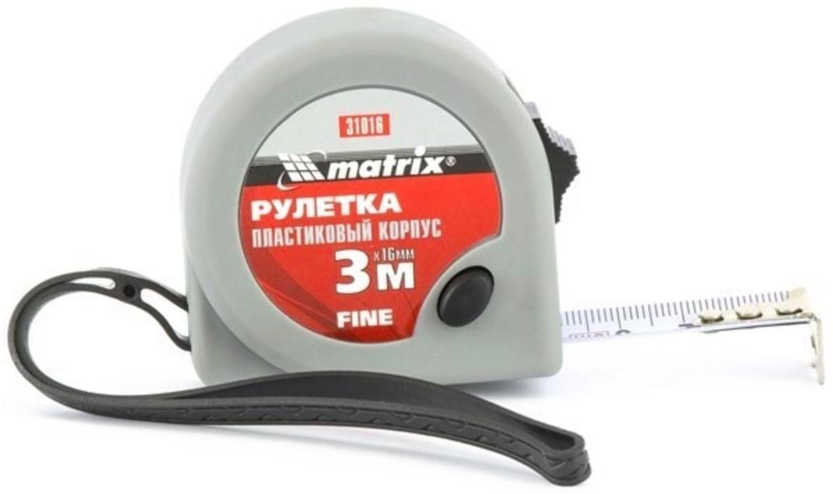 Рулетка Matrix Fine 31016, пластиковый корпус, 3 м х 16 мм