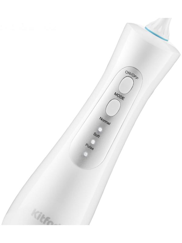 Ирригатор Kitfort КТ-2901, портативный, 5 Вт, 150 мл, 3 режима, 2 насадки, от АКБ, белый