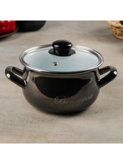 Кастрюля «Металлик», 2,1 л, стеклянная крышка, индукция, цвет чёрный