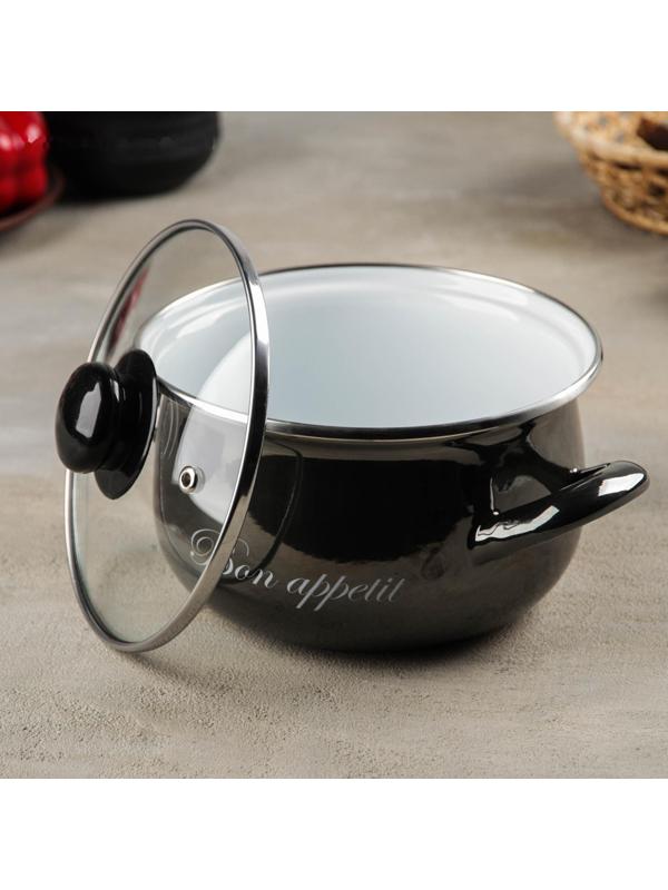 Кастрюля «Металлик», 2,1 л, стеклянная крышка, индукция, цвет чёрный