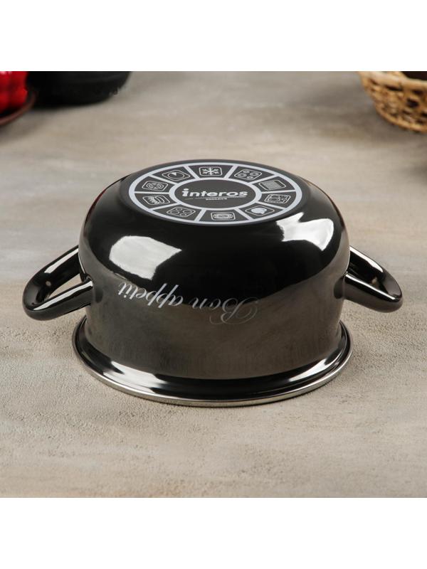 Кастрюля «Металлик», 2,1 л, стеклянная крышка, индукция, цвет чёрный