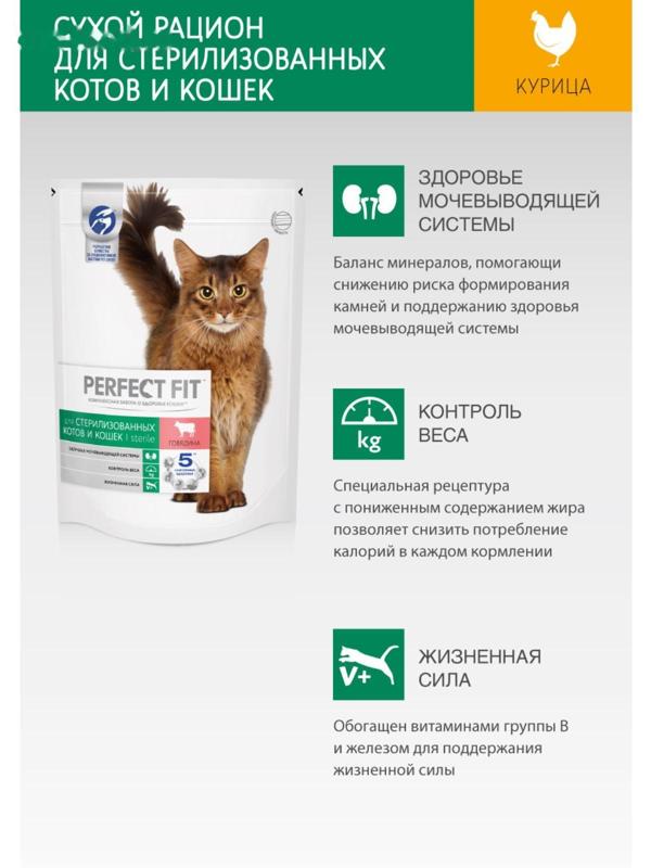 Сухой корм Perfect Fit для стерилизованных кошек, курица, 2,5 кг