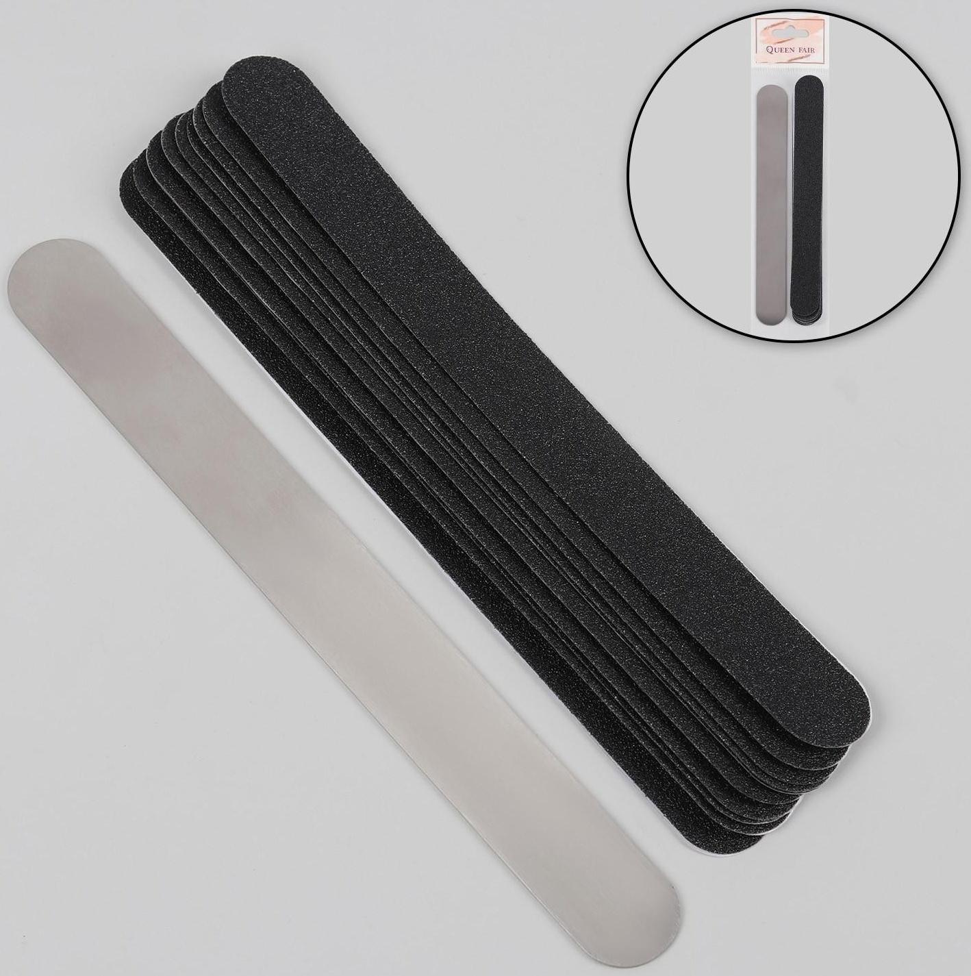 Основа и сменные файлы для пилки, 18 см, 10 шт, абразивность 80, цвет чёрный