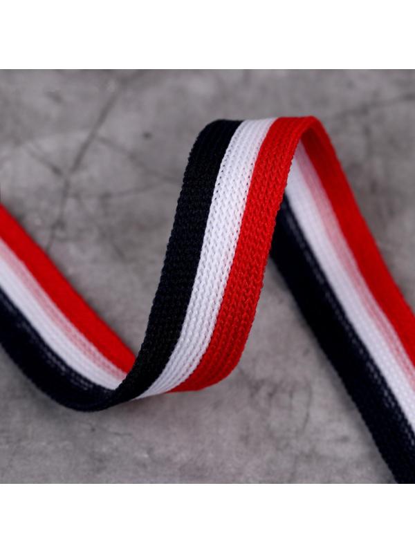 Тесьма трикотажная лампас 15 мм, 9 ± 0,5 м, цвет синий/белый/красный