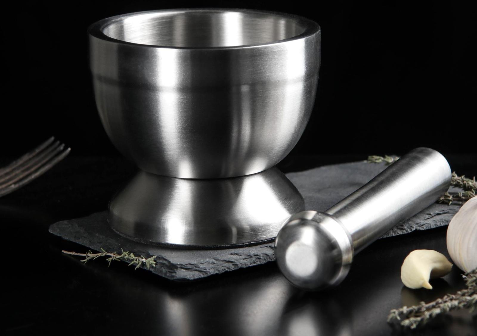 Ступка с толкушкой Доляна Steel, 10 см, нержавеющая сталь