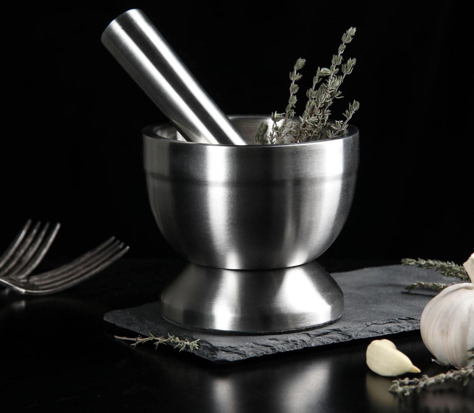 Ступка с толкушкой Доляна Steel, 10 см, нержавеющая сталь