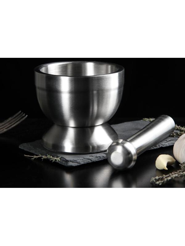 Ступка с толкушкой Доляна Steel, 10 см, нержавеющая сталь