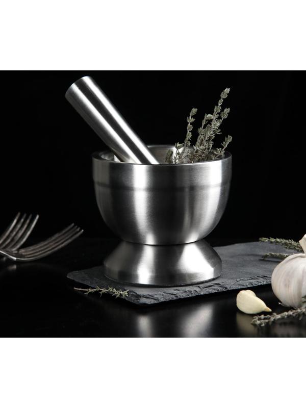 Ступка с толкушкой Доляна Steel, 10 см, нержавеющая сталь