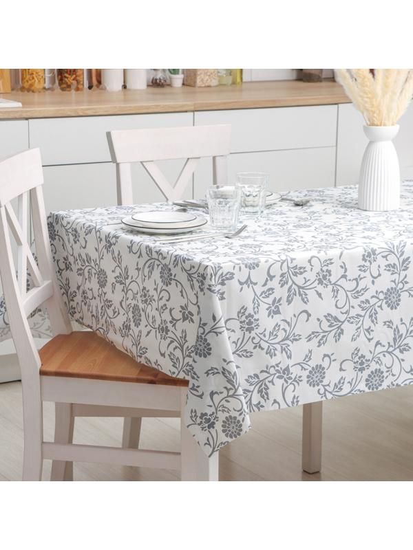 Клеёнка на стол на нетканой основе Доляна «Цветы», ширина 140 см, рулон 20 м, цвет серый