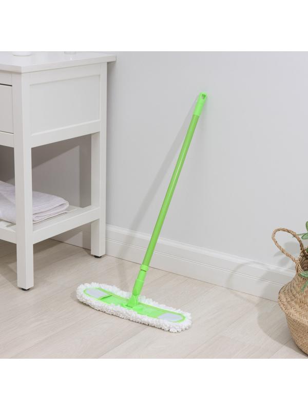 Швабра для мытья пола плоская Доляна, насадка из микрофибры 38×8 см, гибкие края, телескопическая ручка 77-128 см
