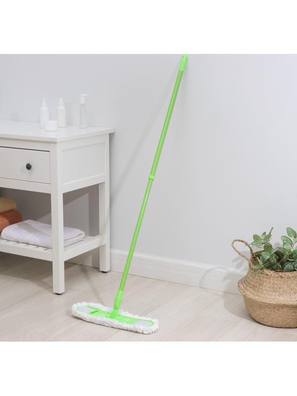 Швабра для мытья пола плоская Доляна, насадка из микрофибры 38×8 см, гибкие края, телескопическая ручка 77-128 см