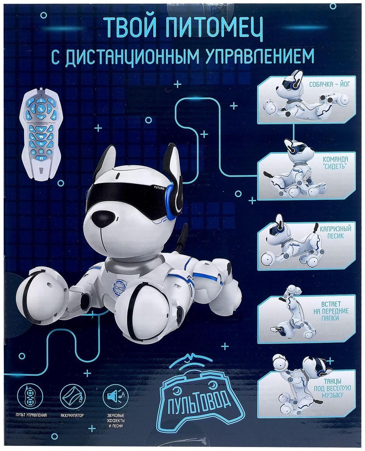 Робот собака «Фьючер» ZHORYA, на пульте управления, интерактивный: звук, свет, танцующий, музыкальный, на аккумуляторе
