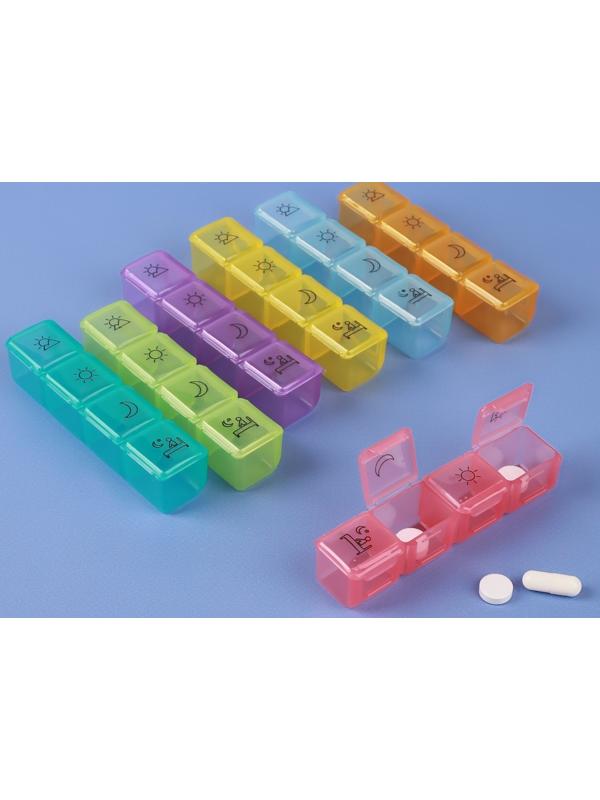 Таблетница, 9,7 × 2,7 × 1,7 см, 4 секции, цвет МИКС