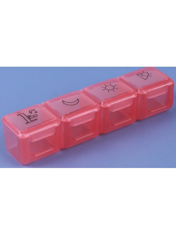 Таблетница, 9,7 × 2,7 × 1,7 см, 4 секции, цвет МИКС